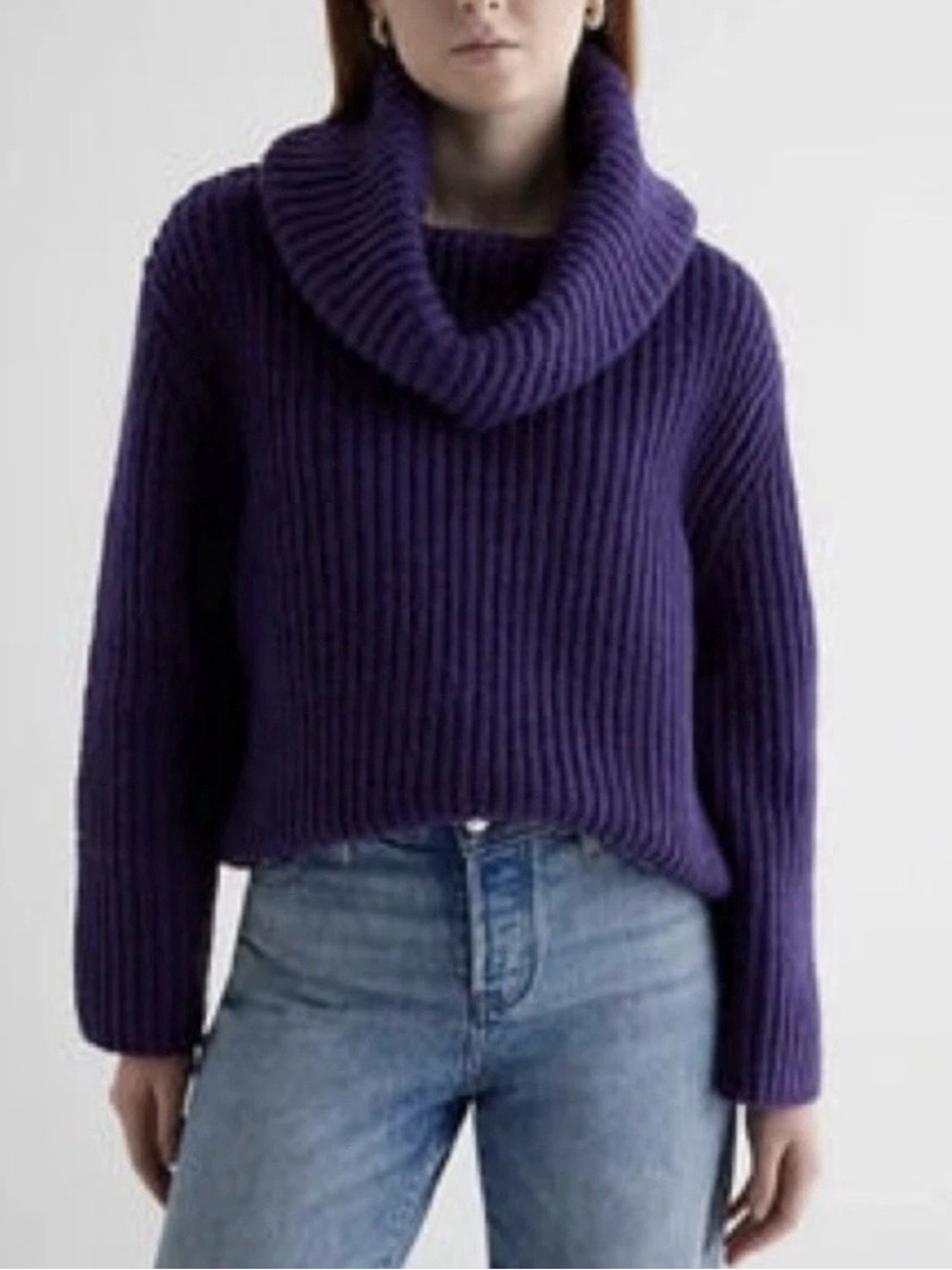Express Purple Ribbed Chunky Cowl Neck Sweater Small